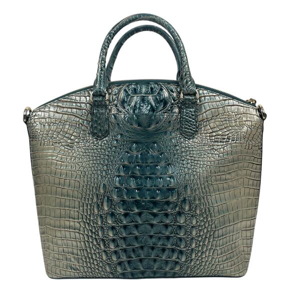 Brahmin Large Duxbury Satchel Bag Petrol Ombre Melbourne Green Leather Croc - Picture 3 of 10